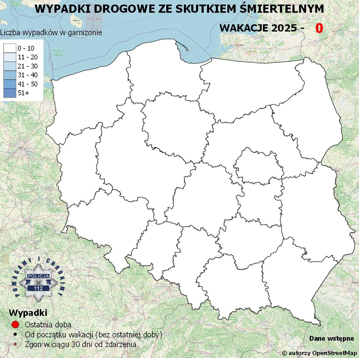 Mapa wypadków drogowych ze skutkiem śmiertelnym - 2025.